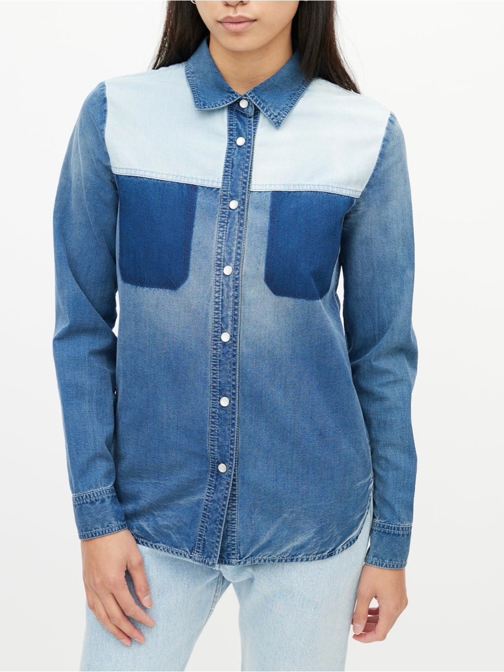 Vintage Stella McCartney Women’s Two-Tone Denim Shirt - Blue SZ 40